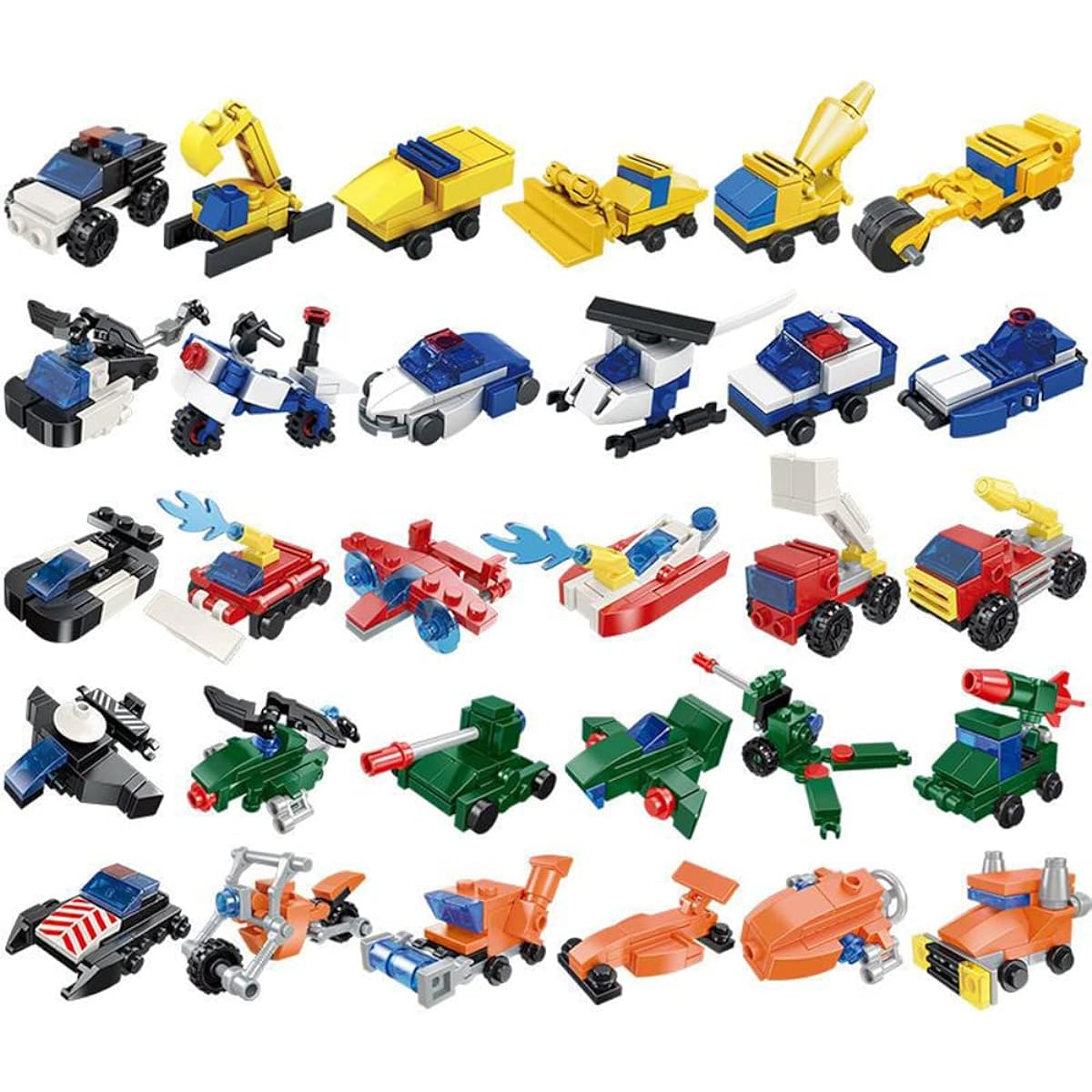 ENHANA 30 Boxes Building Blocks Military Vehicles Engineering Fire Mini Cars Construction Sets Party Favors Kids Prizes 3D Assembly Cars Trucks Helicopters for Boys and Girls