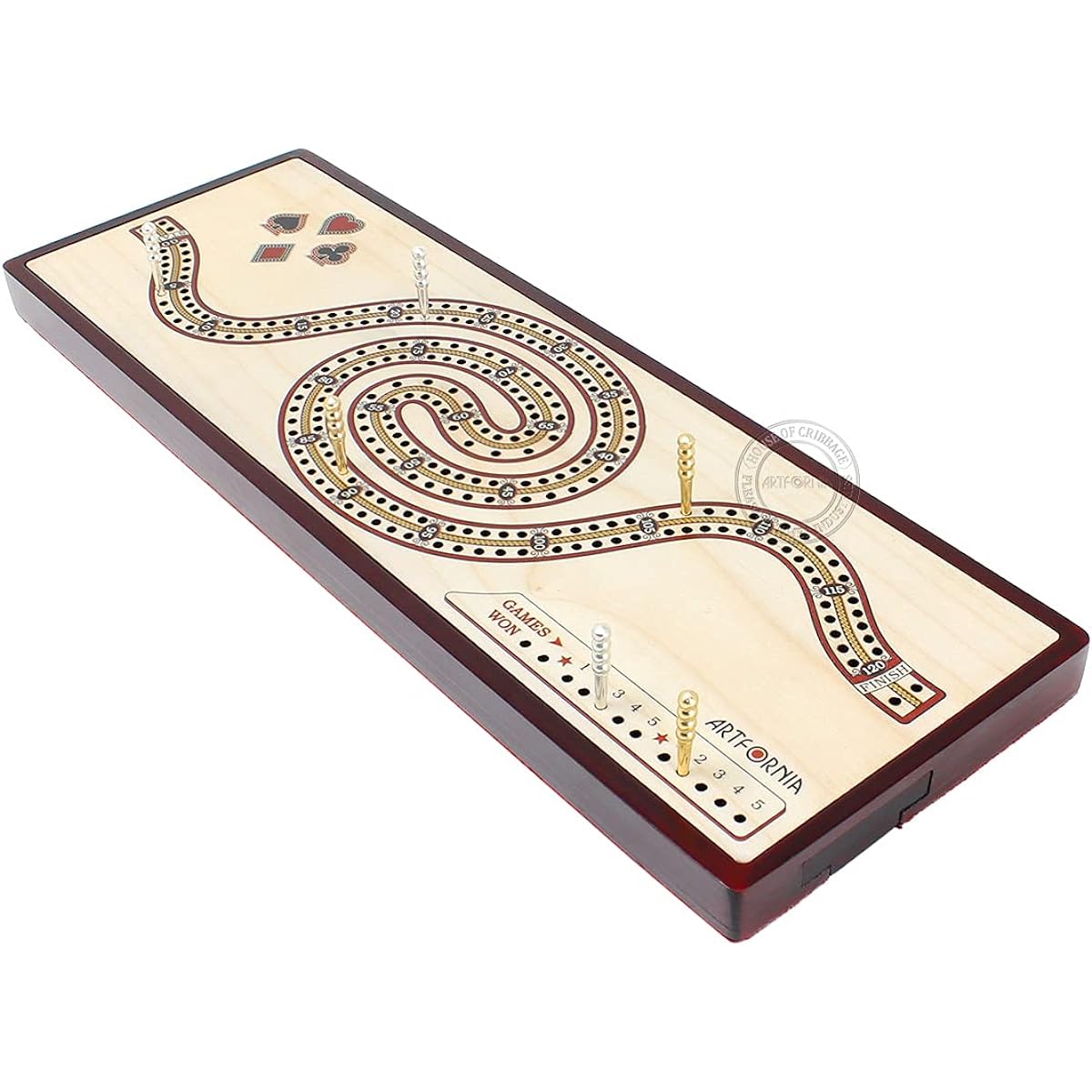House of Cribbage - Artfornia Series - Wooden Cribbage Board Watch Shape Continuous 2 Tracks with Peg Storage Drawer