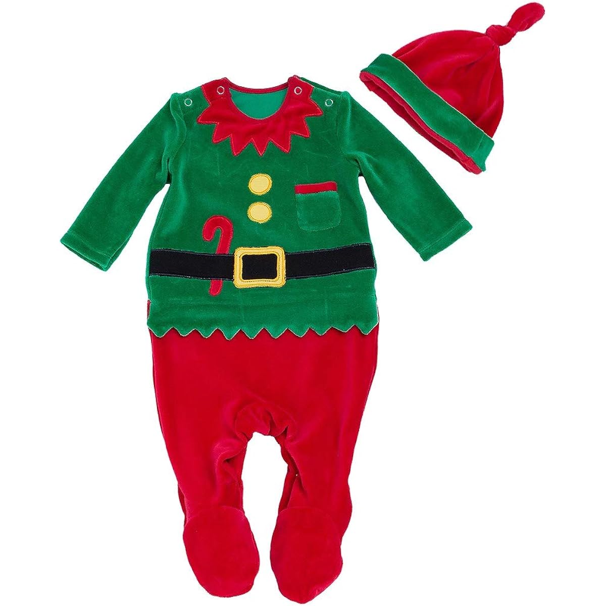 FANCYINN Baby Boys Girls Christmas Elf Outfit My First Christmas Coverall Romper Christmas Bodysuit & Santa Hat 2 Pieces