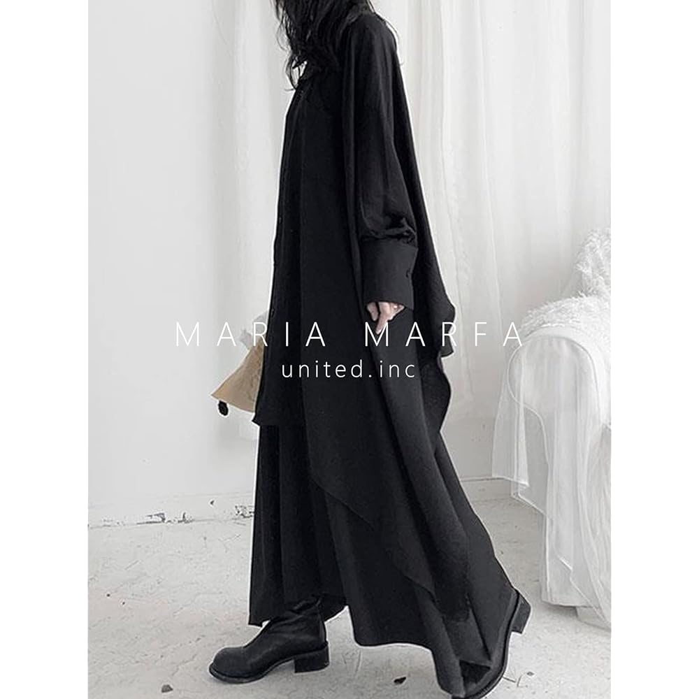 [MARIA MARFA] Asymmetric 2 Piece Setup Long Shirt Dress Skirt Set Spring Autumn Women's 3S-M16