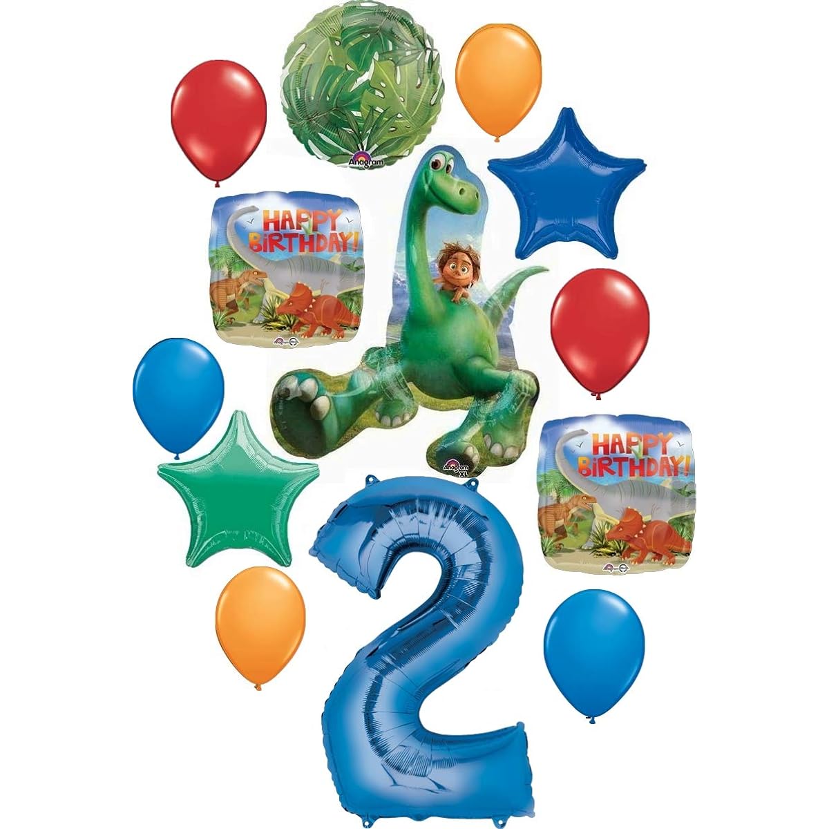 Good Dinosaur Party Supplies 2nd Birthday Arlo and Spot Balloon Bouquet Decorations Blue Number 2