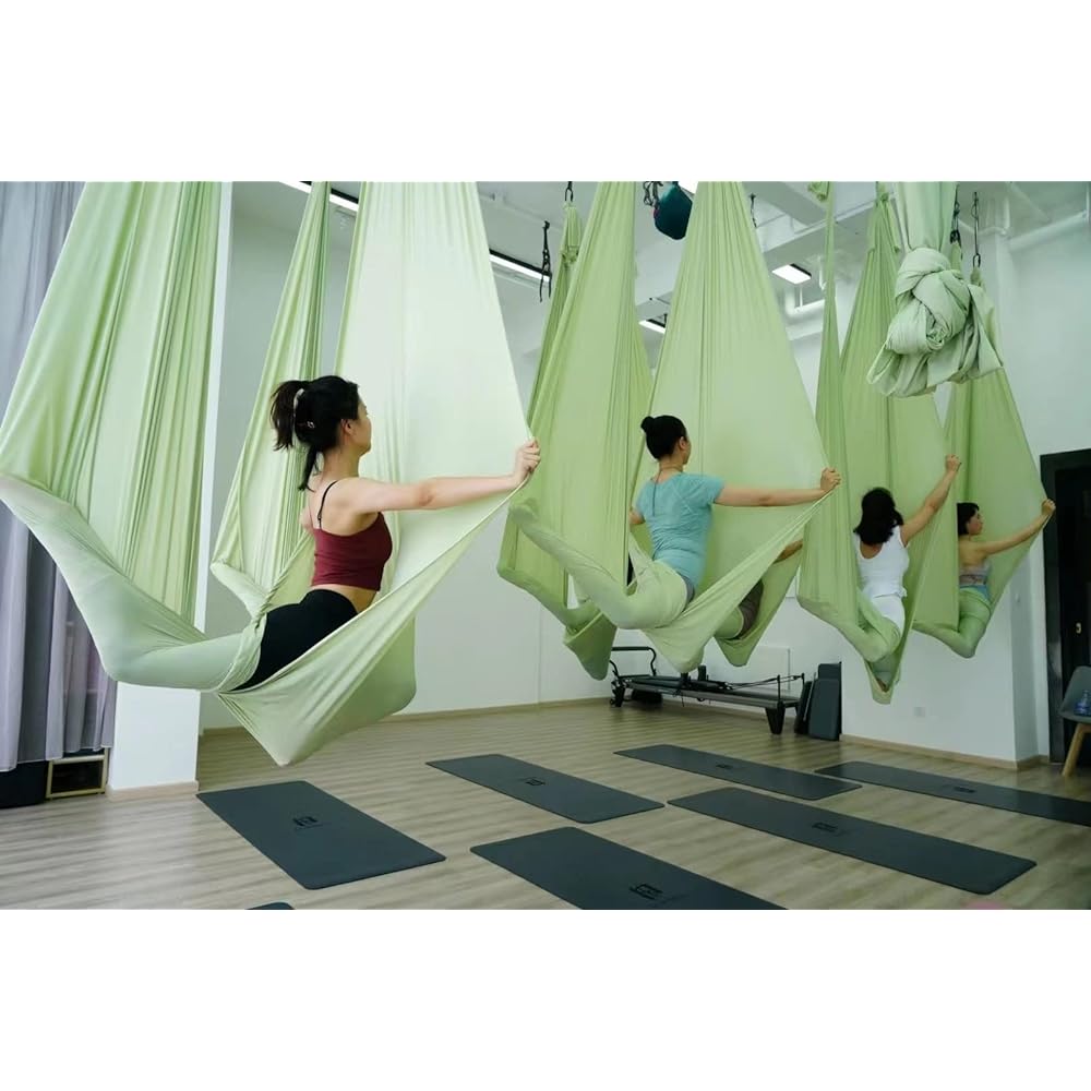 PRIOR FITNESS Yoga Hammock Set - 5.5 Yards Premium Low Mid Stretch Nylon Tricot Silk Fabric, Home Yoga Swing Kit, Durable Aerial Silk for Aerial Anti-Gravity Yoga, Flying Yoga, Yoga Handstand, Flexibility, Core Strengthening - All corresponds to the leve