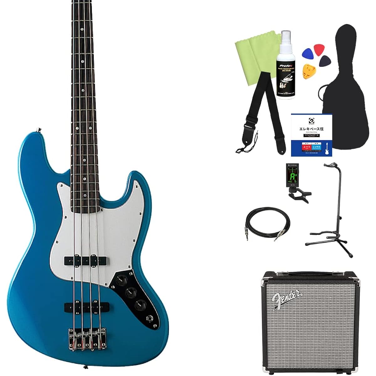 Photogenic JB-240 MBL Bass Beginner 12-piece Set [With Fender Amplifier] Jazz Bass Type Photogenic