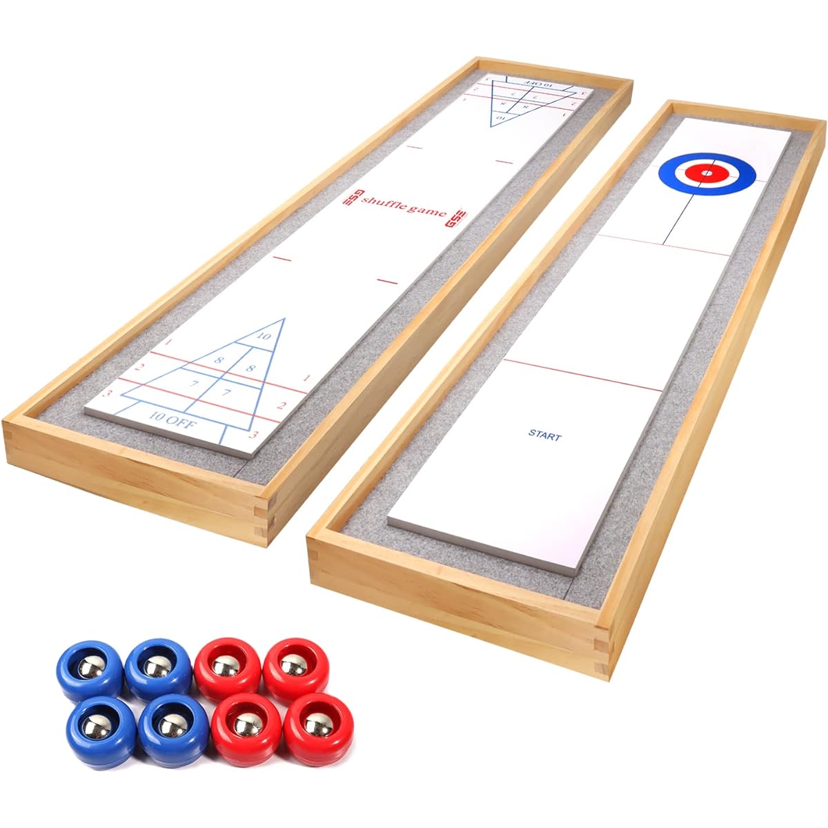 GSE 2-in-1 Solid Wood Mini Shuffleboard and Curling Tabletop Game Board Set with 8 Rollers, Great Gift for Kids and Adults