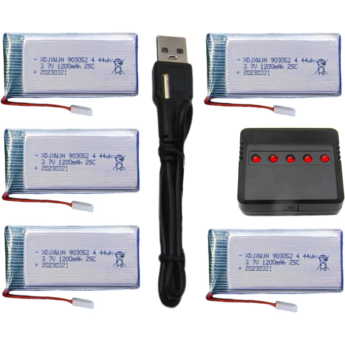 5Pcs 1200mAh 3.7V Lipo Battery and Battery Charger for SYMA X5SW X5SC RC Quadcopter Drone