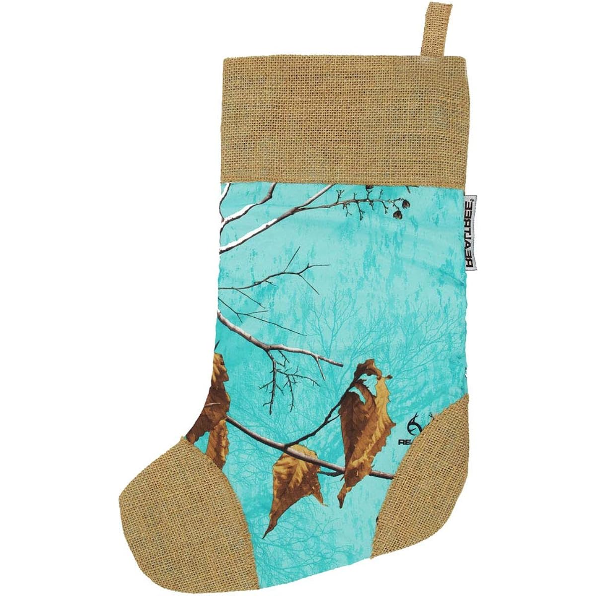 Realtree Burlap Christmas Oak Camouflage Stocking, Blue