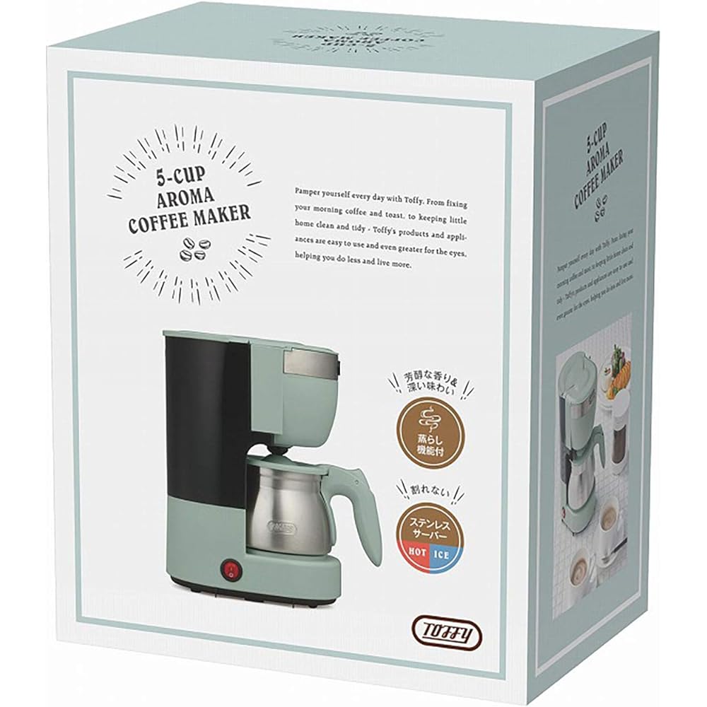 [Toffy] 5 cup aroma coffee maker K-CM8 (Pale Aqua) Drip type Steaming function Automatic warming function Stainless steel server Ice drip prevention function Retro Cute K-CM8-PA