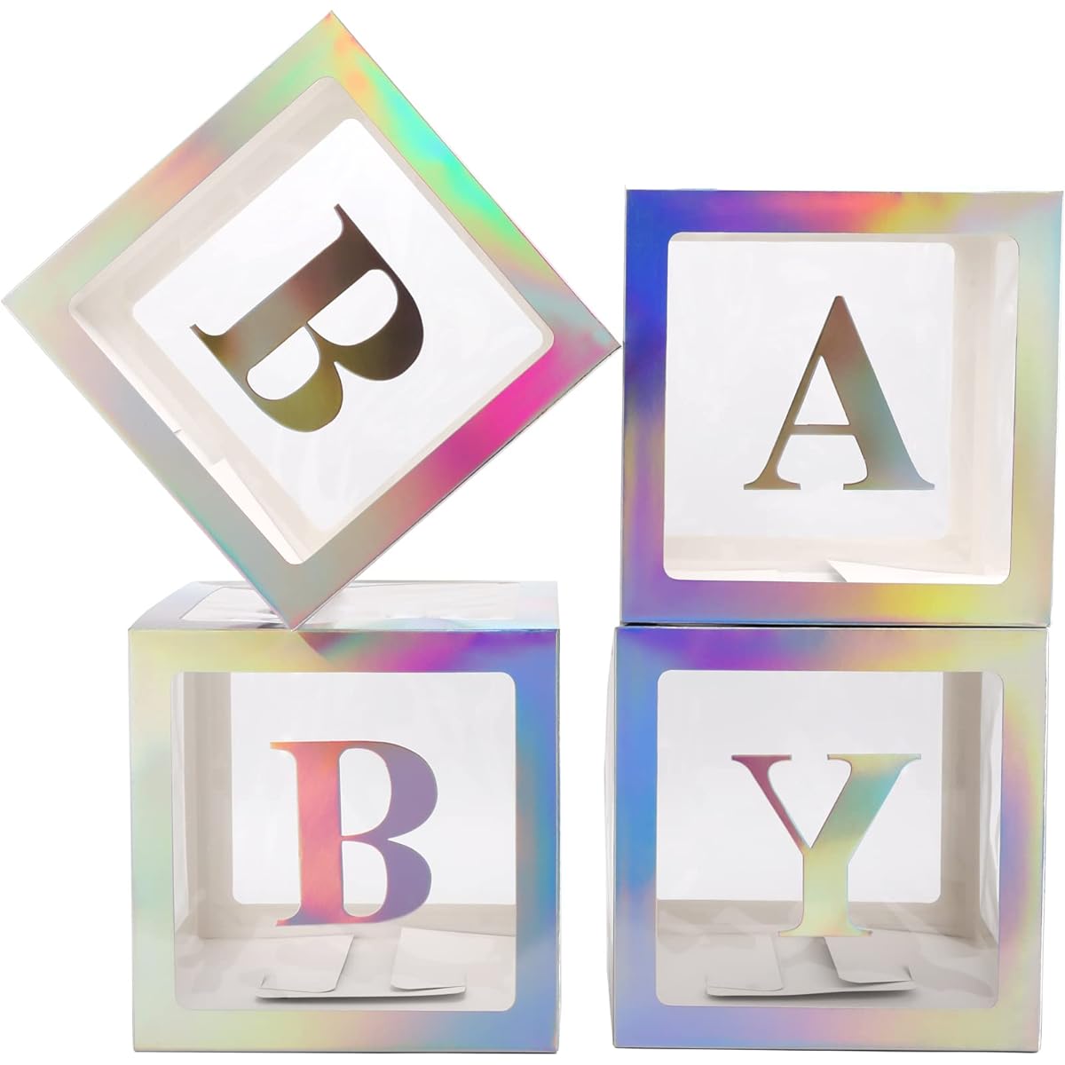 V-LIFE Clear Baby Box with Letters Baby Shower Decorations Transparent Balloon Box Backdrop for Baby Shower Birthday Party Gender Reveal Reusable Favors in Gift Box Baby Blocks (Silver)