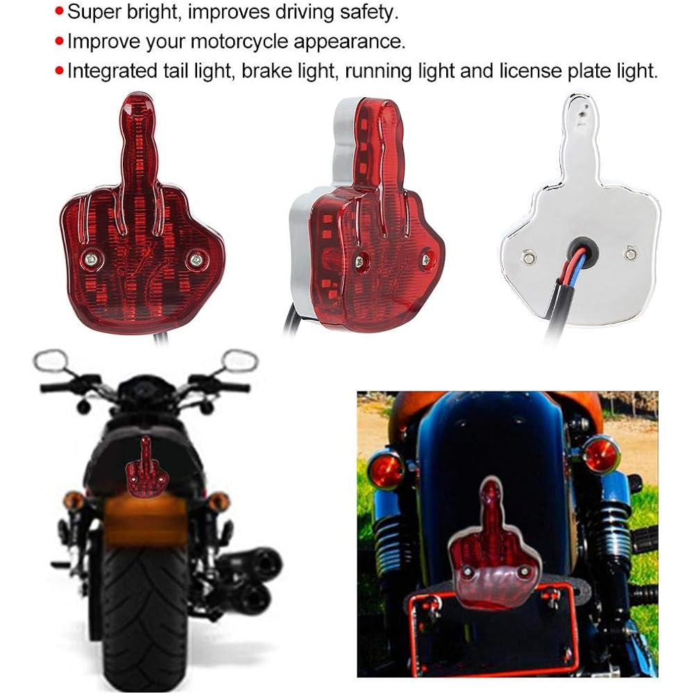 Aramox Motorcycle Tail Light 12V LED Motorcycle Tail Light Rear Brake Lamp Unique Middle Finger Styling