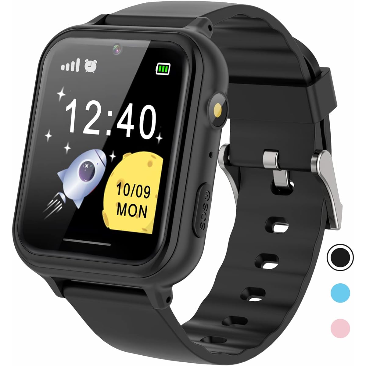or Kids Selfie Camera Photo Game Music Playback Cute Alarm Clock Alarm Pedometer Calorie Recording Children's Day Kindergarten School Entrance Gift Educational Toy Girls Boys Toys USB Rechargeable Christmas Birthday Present Elementary School Gift (Black)