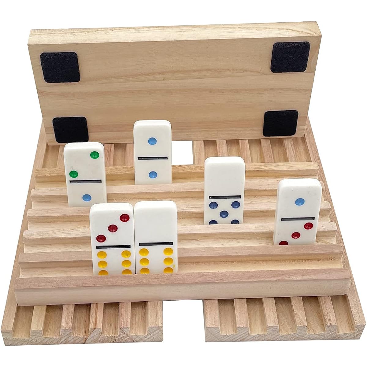 SUTIMSHE Natural Wood Domino Rack, Domino Tile Holder, Domino Tray Set of 4 for Mexican Train, Chicken Foot and Other Domino Games