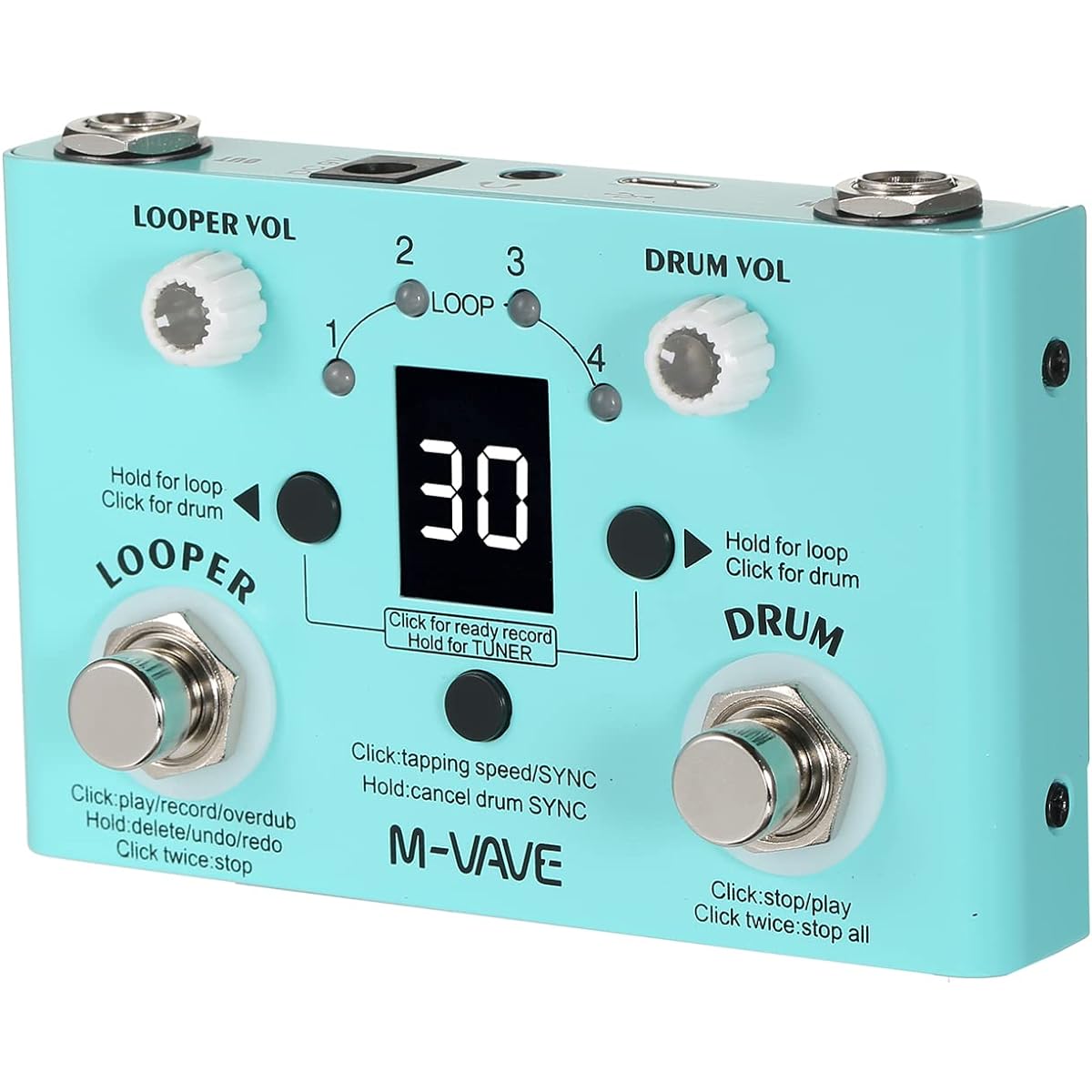 BUZHI Mini 2-in-1 Looper & Effect Pedal Drum Looper Effector Mini 2-in-1 Looper Drum Machine Double Footswitch Looper Pedal Looper Guitar Pedal 30 Drums 4 Loops High Precision Tuner Speed Adjustable