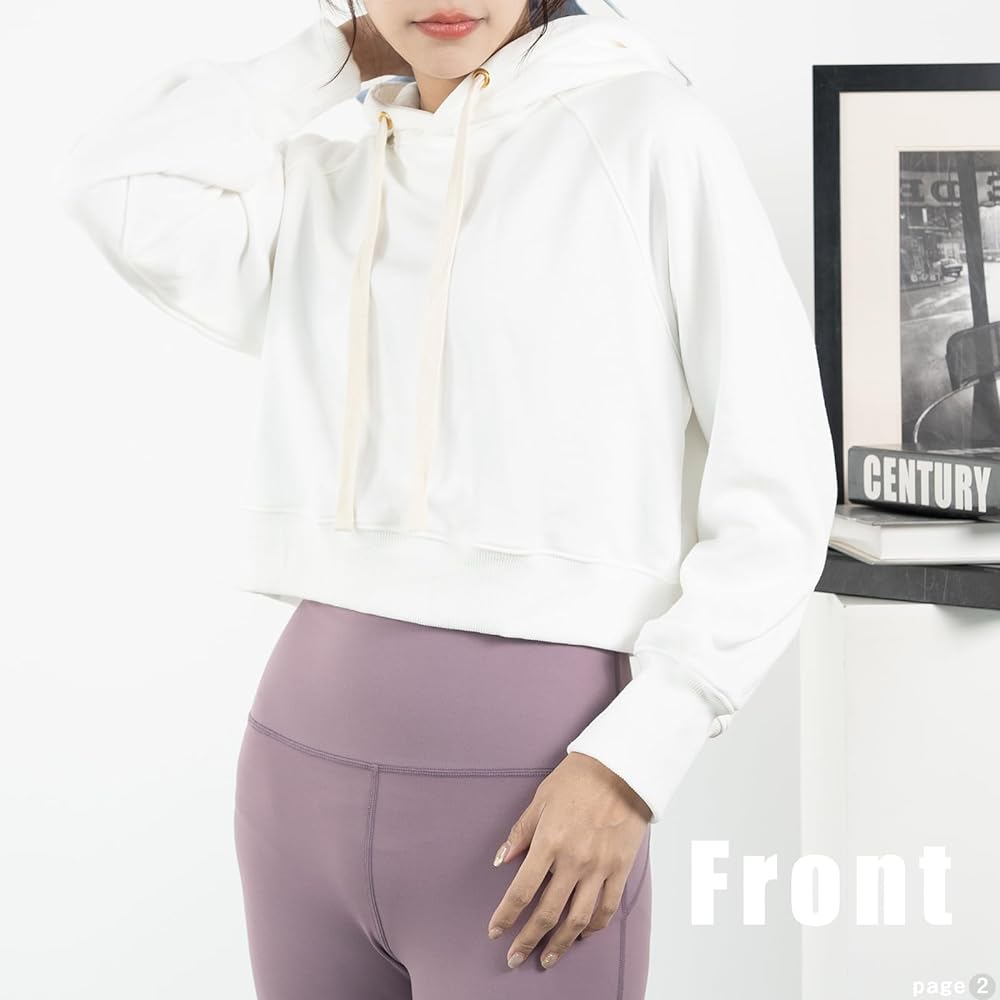 [iito.seasons] Hoodie, Short Length, Women's Top, Hooded, Loose, Sweatshirt, Short Length, Sweatshirt, Long Sleeve, Casual, Plain, Navel Baring, Dance, Hip Hop, Spring, Autumn