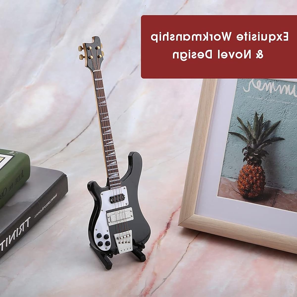 HURRISE Miniature Bass Miniature Musical Instrument Resistant Miniature Guitar Musical Model Elegant Home Office Decoration