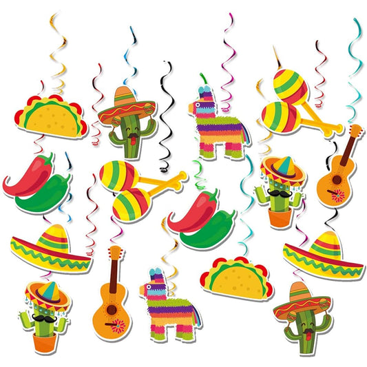 32pcs Mexican Fiesta Hanging Swirl Decorations, Taco Two Day Birthday, Mexican Fiesta Cinco de Mayo Party Supplies, Taco Party Mexican Fiesta Ceiling Hanging Swirl Decorations for Boys Girls Shower