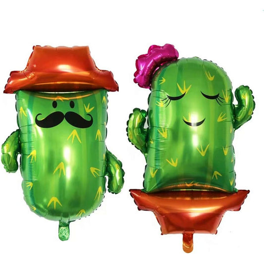 2pcs Morndew Mr and Ms Cactus Foil Balloons for Mexican Fiesta Theme Party Kids Birthday Party Baby Shower Wedding Party Decorations