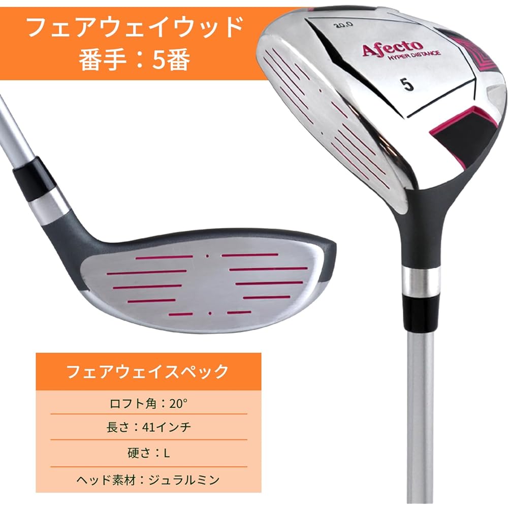 Afecto Women's Golf Lefty Club Set for Left-Handed, 8 Piece Set with Selectable Caddy Bag (1W/5W/7U/7I/9I/PW/SW/Putter) L Shaft