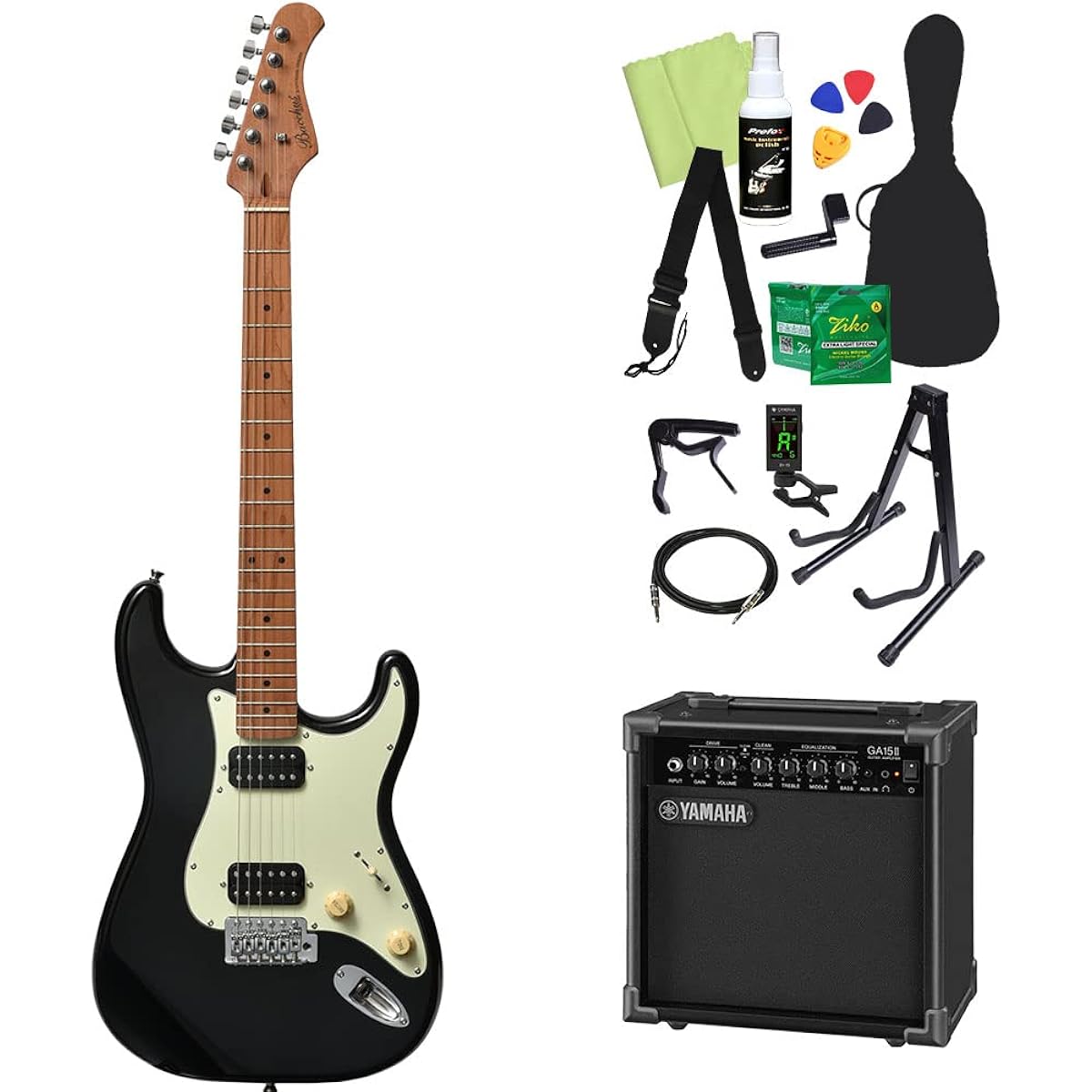 Bacchus BST-3-RSM/M Electric Guitar Beginner 14-Piece Set [Includes GA15II] BLK Stratocaster Type Roasted Maple Neck Bacchus