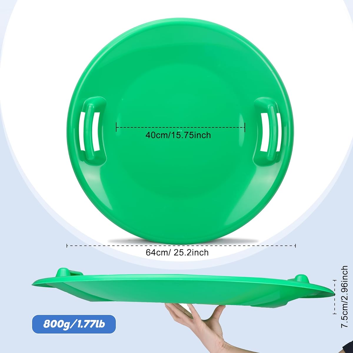 Lenwen 6pcs 25.2" Winter Snow Sleds with Handles, Heavy Duty Outdoor Snow Pan Sled Round Plastic Sled Sleigh Downhill Saucer for Kids Adults Cold Weather Sports Red Blue Green