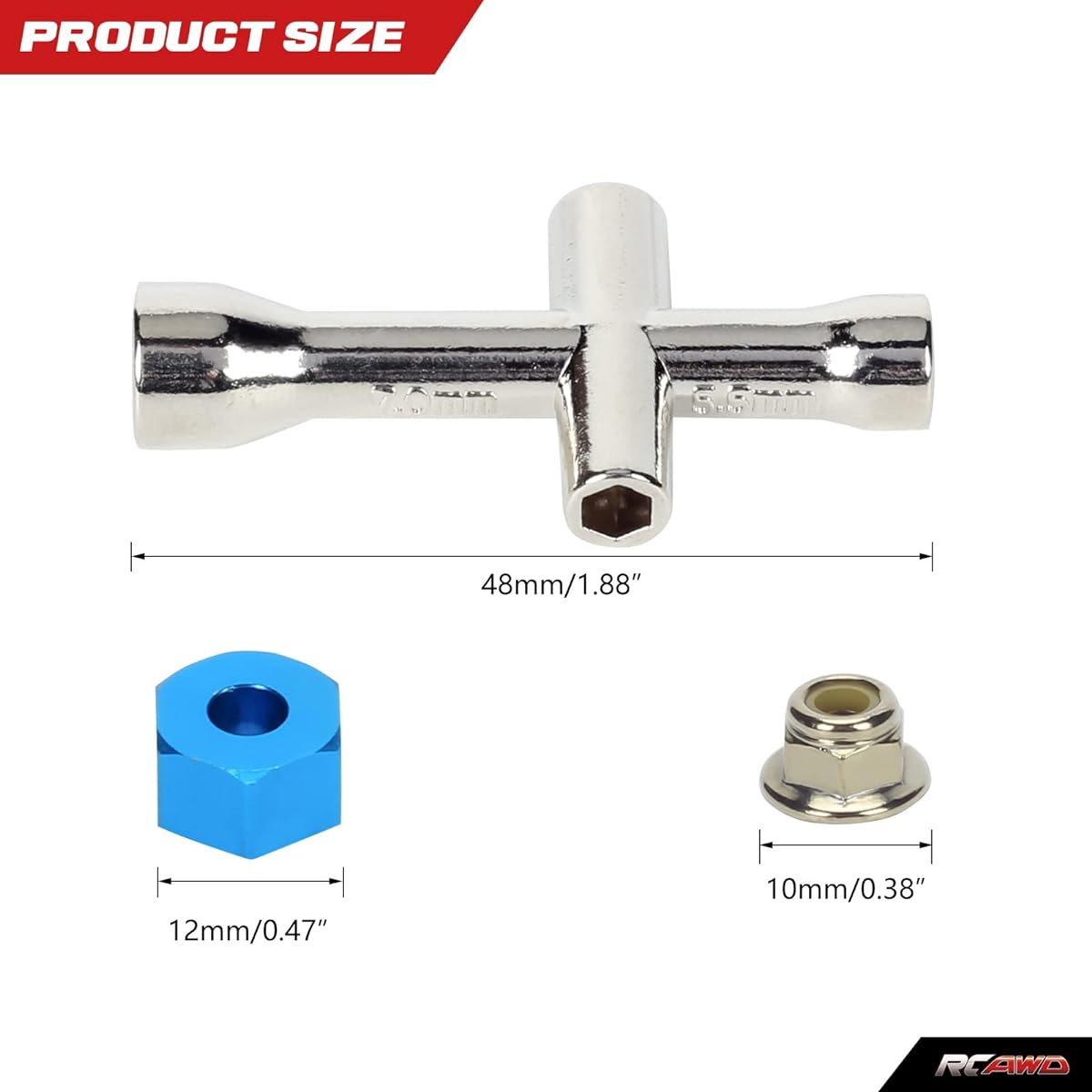 RCAWD Aluminum 12mm Hex Hub Wheel Adapter & M4 Flange Lock Nuts for 1/10 2WD Traxxas Stampede Slash Rustler RC Car Replaces 1654 3654 (Blue)