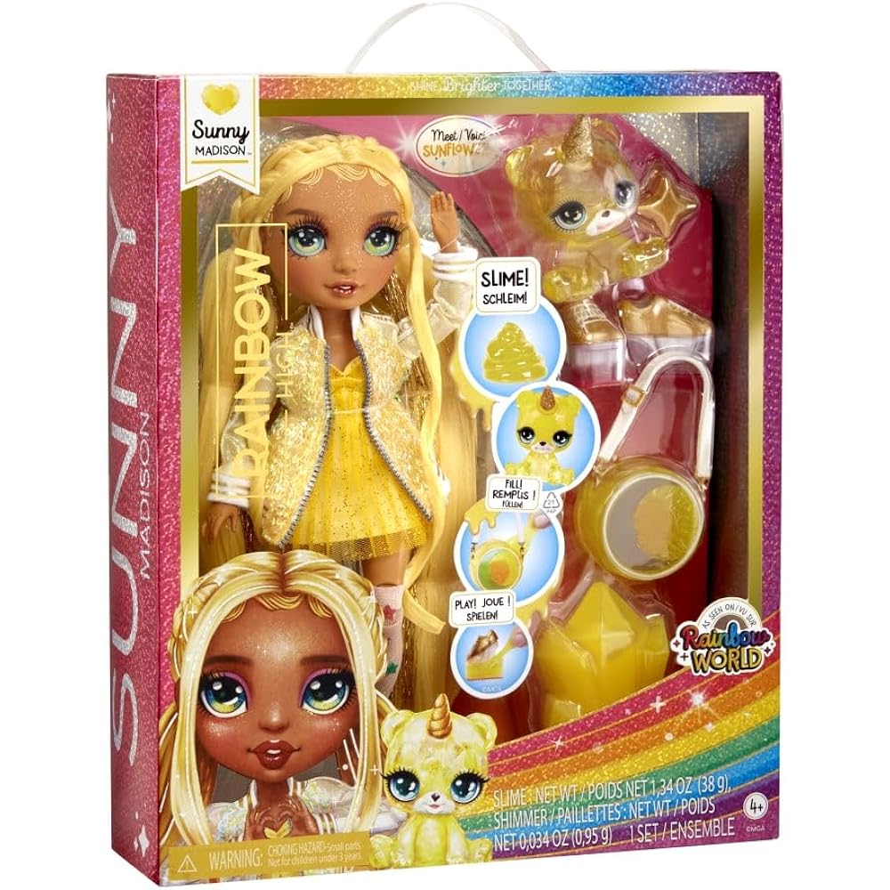 Rainbow High Fashion Doll with Slime & Pet - Sunny (Yellow) - 28cm Shimmer Doll with Glitter Slime Magical Pet Fashion Accessory - Kids Toy - Ages 4-12
