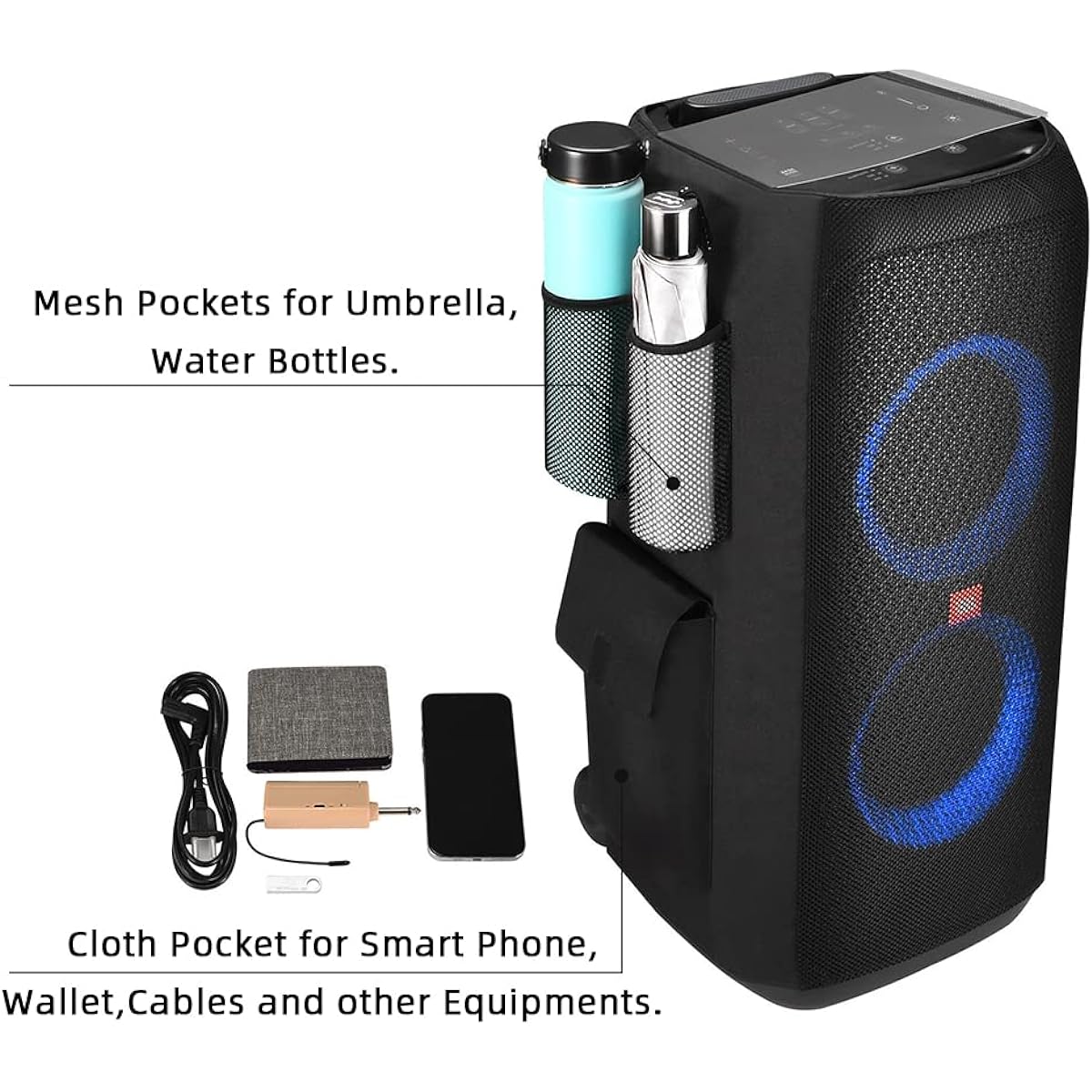 Rummyluck Partybox 310 Case Protective Case Bag Sleeve for JBL Partybox 310 Portable Party Speaker Portable Multifunctional Cover with Microphone Tablet Cable Storage Pocket