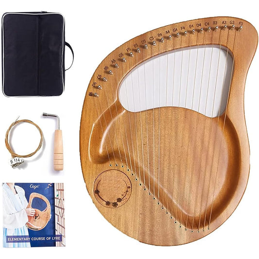 21 String Lyre Harp, Metal Stringed Instrument with Tuning Wrench, Carrying Bag and Extra Strings, Gift for Kids, Adults (Color : Wood)