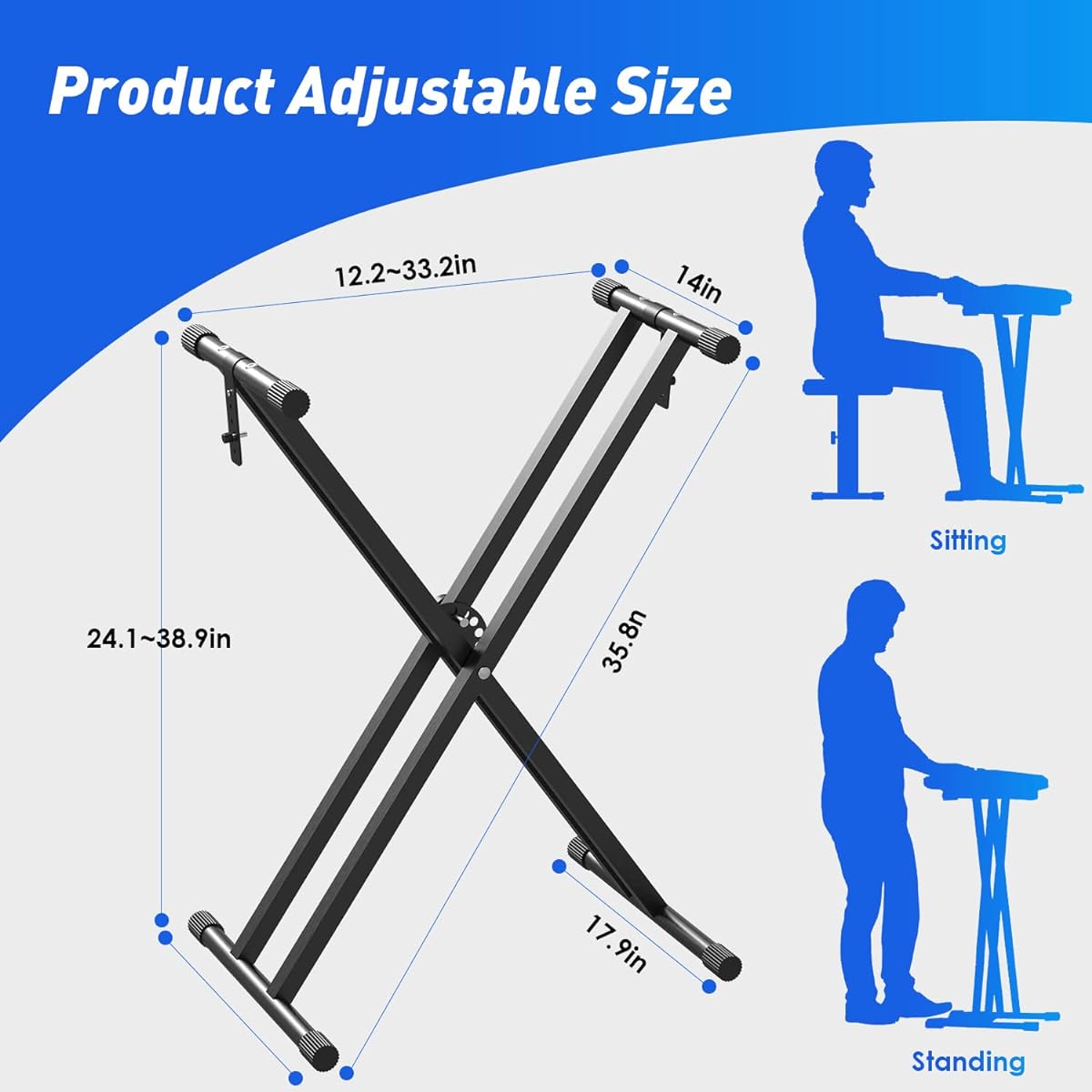 KONIX X Style Piano Stand, Double Braced Adjustable Keyboard Stand with Locking Strap & Quick Release Mechanism for 61 76 88 Keys