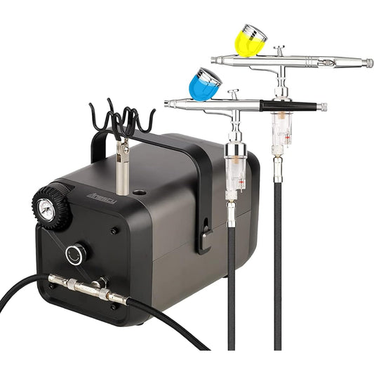 Anesty AHPBox 2in1 Airbrush Compressor Quick Color Change Compressor for Airbrush Can Connect 2 Airbrushes Nozzle Diameter 0.2/0.3/0.5mm Painting Tool