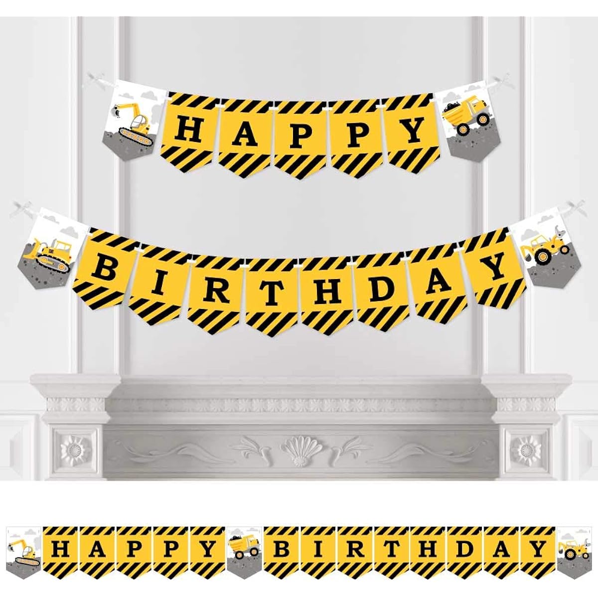 Big Dot of Happiness Dig It - Construction Party Zone - Birthday Party Bunting Banner - Birthday Party Decorations - Happy Birthday