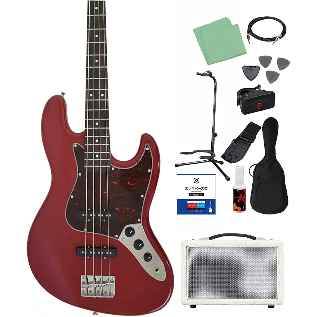 Photogenic JB-240 DR Bass Beginner 12-piece Set [Shimamura Music's best-selling bass amp included] Jazz bass type Photogenic