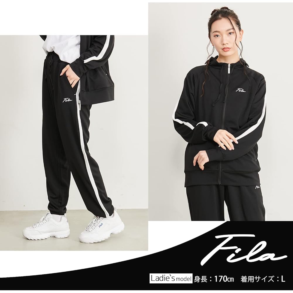 [Fila] Jersey Top and Bottom Set Women's Hooded Zip Up Parka Fitness Training Wear Sportswear Gym Cursive Embroidery Lined