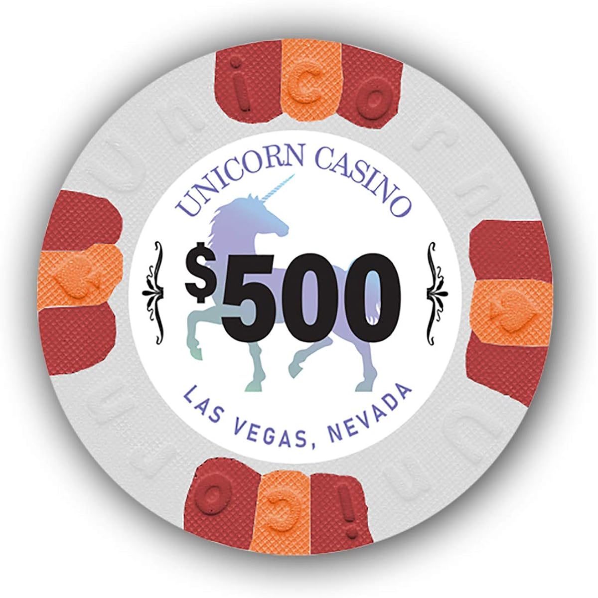 DA VINCI Unicorn Authentic Casino Clay 9 Gram Poker Chips, Pack of 50, White, 500 Denomination