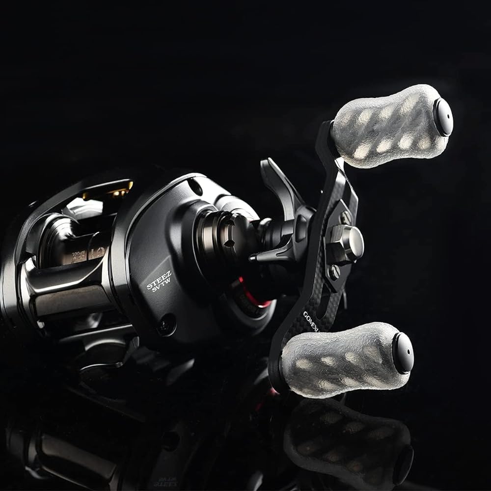 Gomexus FH85 Reel Handle Daiwa Shimano Bait Reel Compatible Carbon Double Handle Double Axis Reel Handle Replacement 85mm Handle Knob Included Bass Fishing Bait Finesse Light Game For Left and Right Use