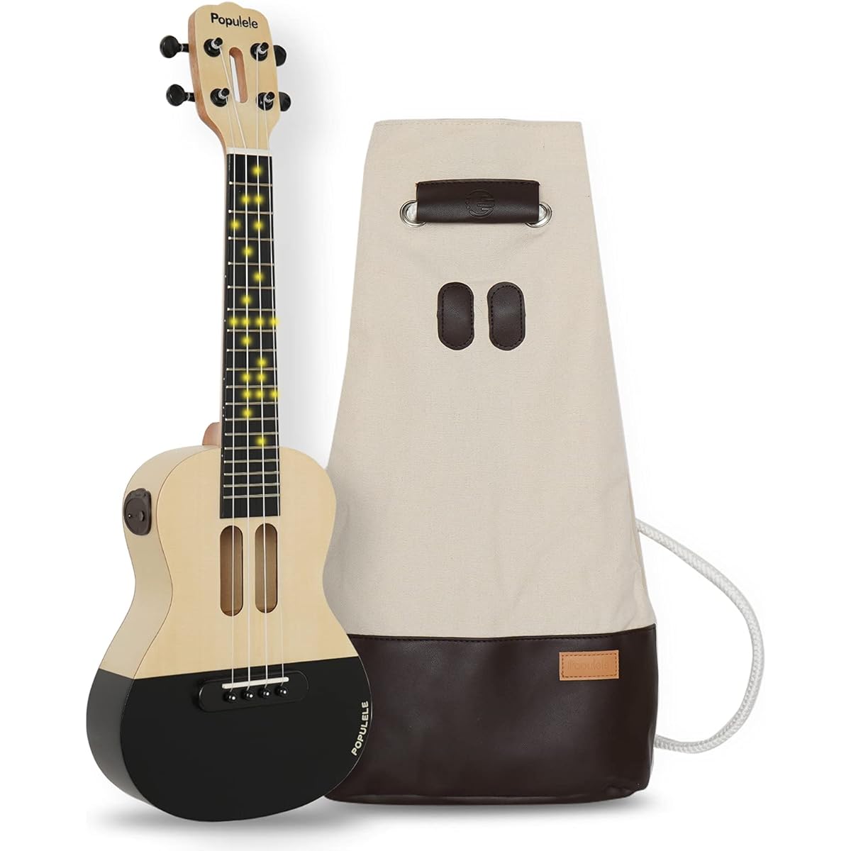 POPULELE Concert Ukulele Total Length 23 Inches Wood LED Smart APP Control Beginner Ukulele Set Beginner String Instrument