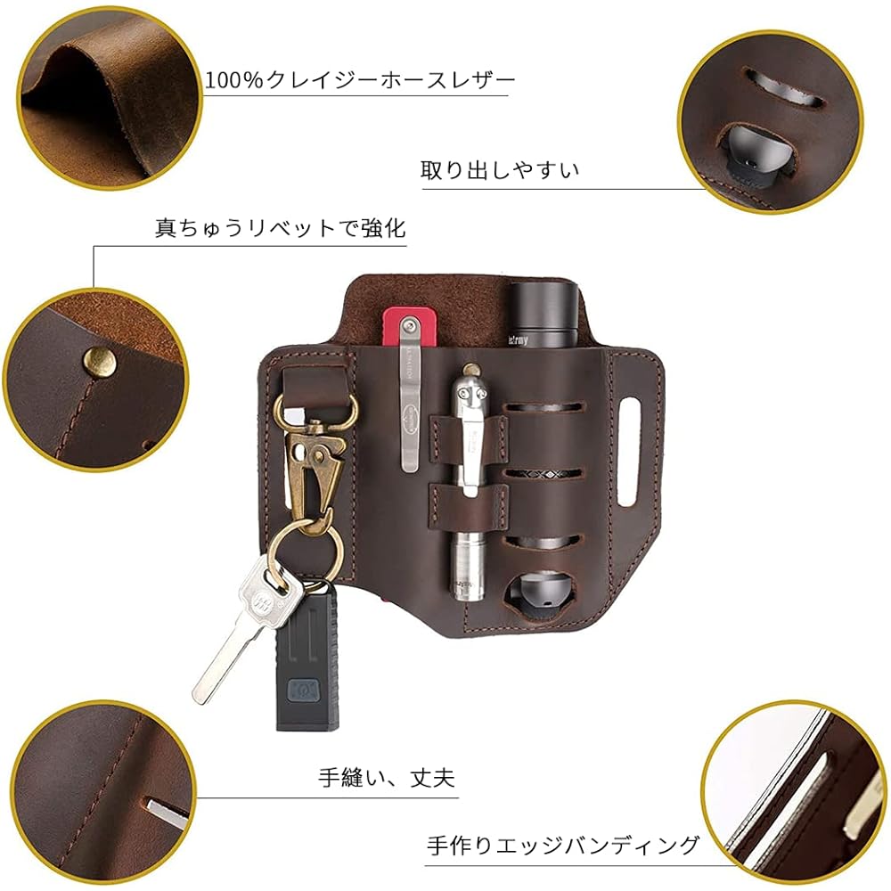 VIPERADE Multitool Sheath for PJ13 Plus Belt, EDC Pocket Organizer for Men, EDC Sheath with Keychain, Flashlight Holder, Pen Holder, Multitool Leather Sheath for Leatherman