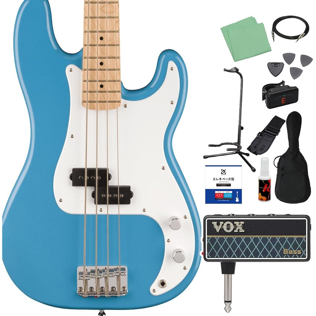 Squier by Fender SONIC PRECISION BASS California Blue 12-piece bass beginner set [with headphone amplifier] Precision bass, maple fretboard, Squier