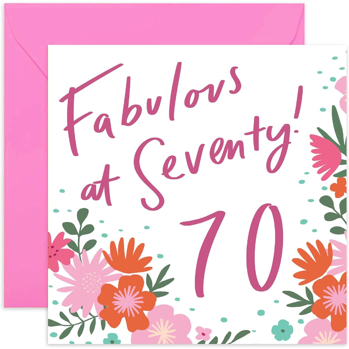 Old English Co. Happy Birthday Fabulous at Seventy Card - Square 70th Birthday Card | Women, Mom, Grandma | Blank Inside & Includes Envelope