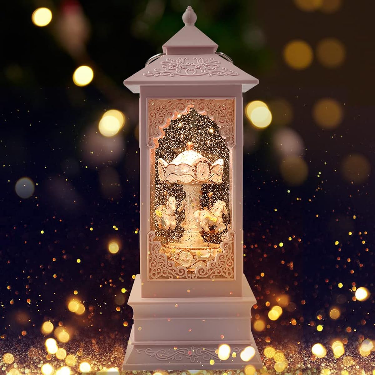 VITAKEO [360 Degree Double Rotating Spinning Carousel Horse Music Box Light for Girls, Women, Kids, Mom, Daughter, Granddaughter, Christmas & Birthday Gifts - Pink Battery & USB Operated (11.4"x4.1")