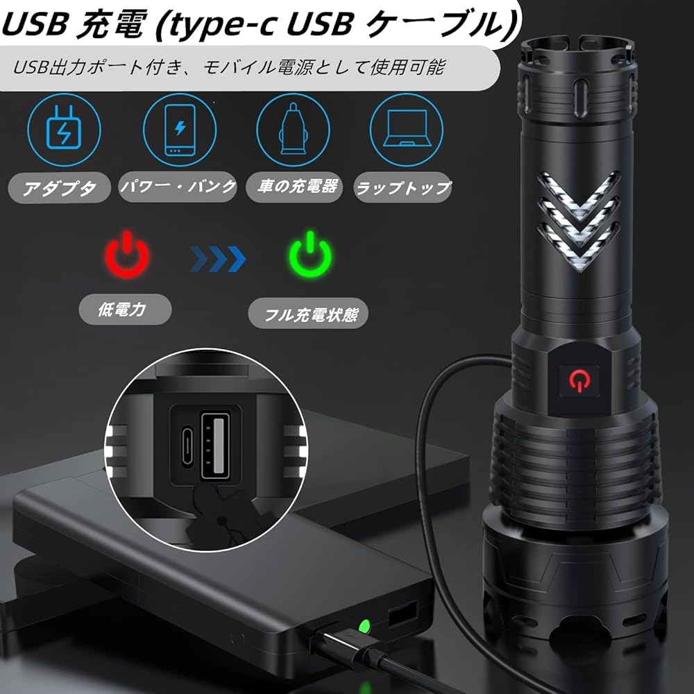 LED flashlight with super bright LED [120,000 lumens super powerful light/super bright/cell compatible/zoom type/5 lighting modes] Flashlight LED powerful military super high brightness flashlight rechargeable handy light XHP160 super powerful light batt