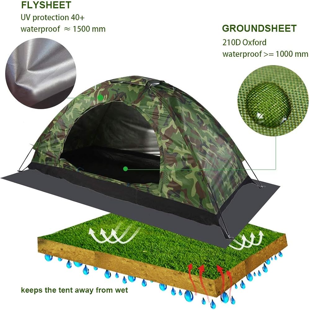 Dilwe Camouflage Tent, Outdoor Camping Tent, Single Person, Small, UV Protection, Sturdy, Waterproof, Breathable, Camouflage Pattern, Portable, Compact, Easy to Set Up, For Outdoor/Beach/Hiking/Disaster Prevention/Earthquake...