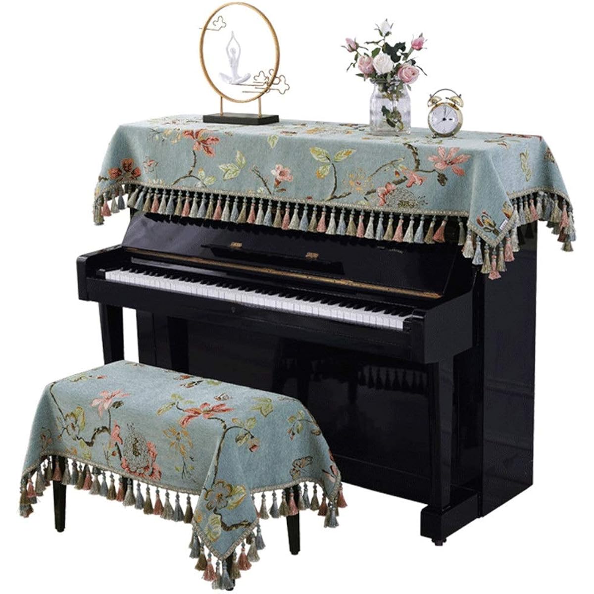 Digital Piano Dust Cover Piano Cover Piano Fabric Embroidery Opening and Closing 90x220cm Universal for Universal Piano (Color: A, Size: S)
