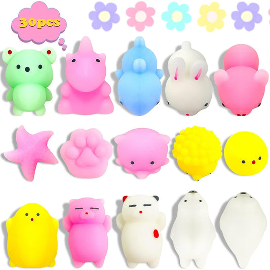 30pcs Sparkly Squishy Squishy Animal Toys Mini Kawaii Mochi Squishy Stress Relief Squeeze Toys Party Favors Birthday Gifts Classroom Prizes Goodie Bag Stuffers Stress Relief Toys