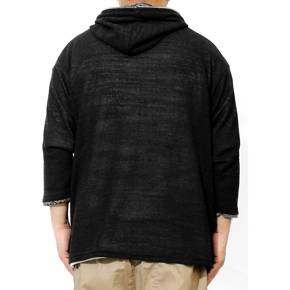 [One Colors] Men's Parka, Large Size, Zip Up, 3/4 Sleeves, Short Sleeves, Slab Summer Knit, Thin, Jacquard Pattern, Switchable Jacket