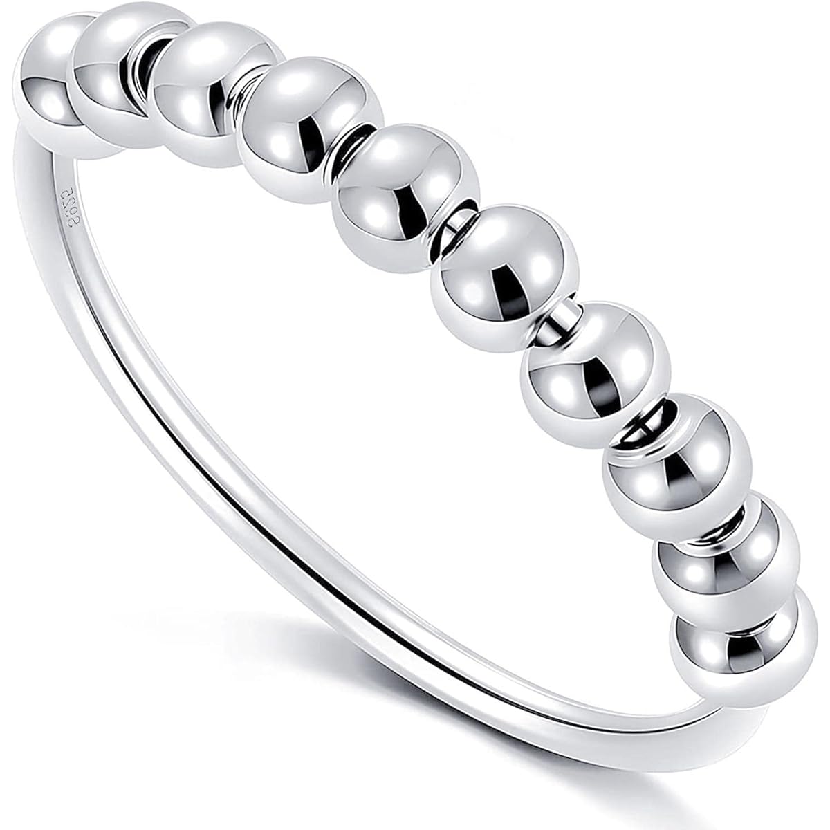 XIAOLIU 925 Sterling Silver Anti Anxiety Ring for Women and Men, Anxiety Relief Ring, Fidget Spinner Ring with Beads