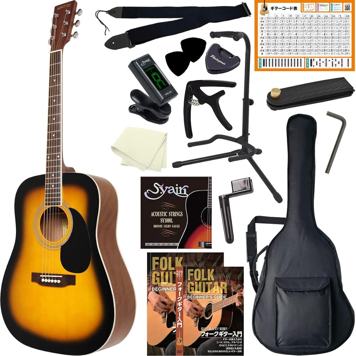 HONEY BEE Acoustic Guitar W-15 Beginner 16-piece Set / Sunburst (9707021108)