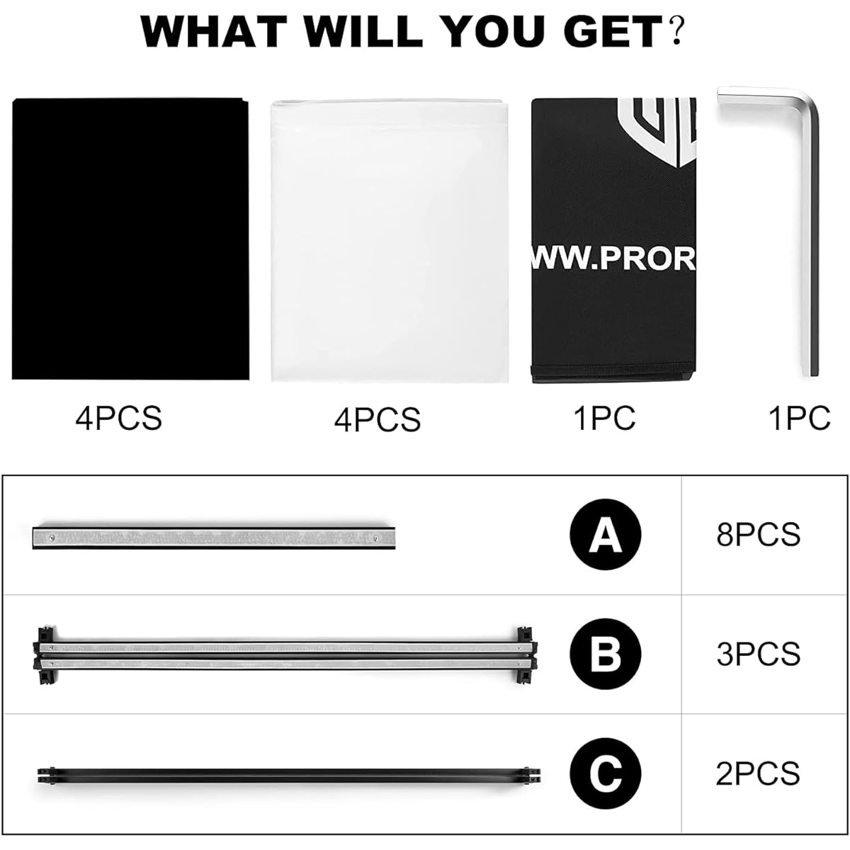 PRORECK DJ Foldable Facade Portable Event Booth Panel with 4 Removable Black Metal Frame Projector Display Scrim Panels with Carry Bag (Black & White)