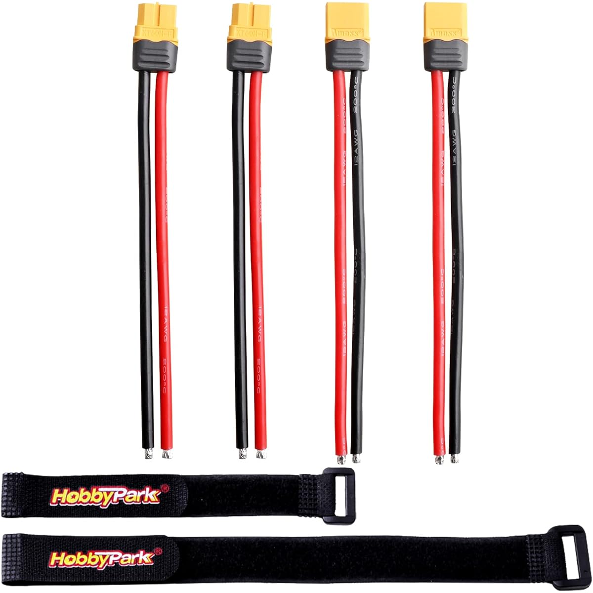 HobbyPark XT60H Connector Male & Famale Extension Cable 12AWG Gauge Silicone Wire with Battery Straps for RC Lipo Battery Car FPV Drone