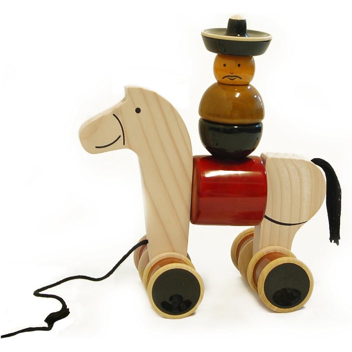 Handmade Wooden Stacker & Pull Toy Rodeo with Galloping Motion and Color Naturally Made for Toddlers 18 Months Old and Up, Helps Early Education and Development | Hee Haw by Maya Organic