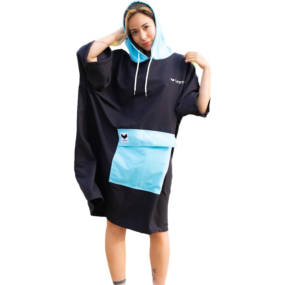 UMMY Changing Poncho All 3 Colors Diving Poncho Surf Poncho Surfing Poncho Thin Microfiber (M, Pink x Light Gray)
